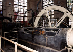One of two colossal flywheels within the pumping station