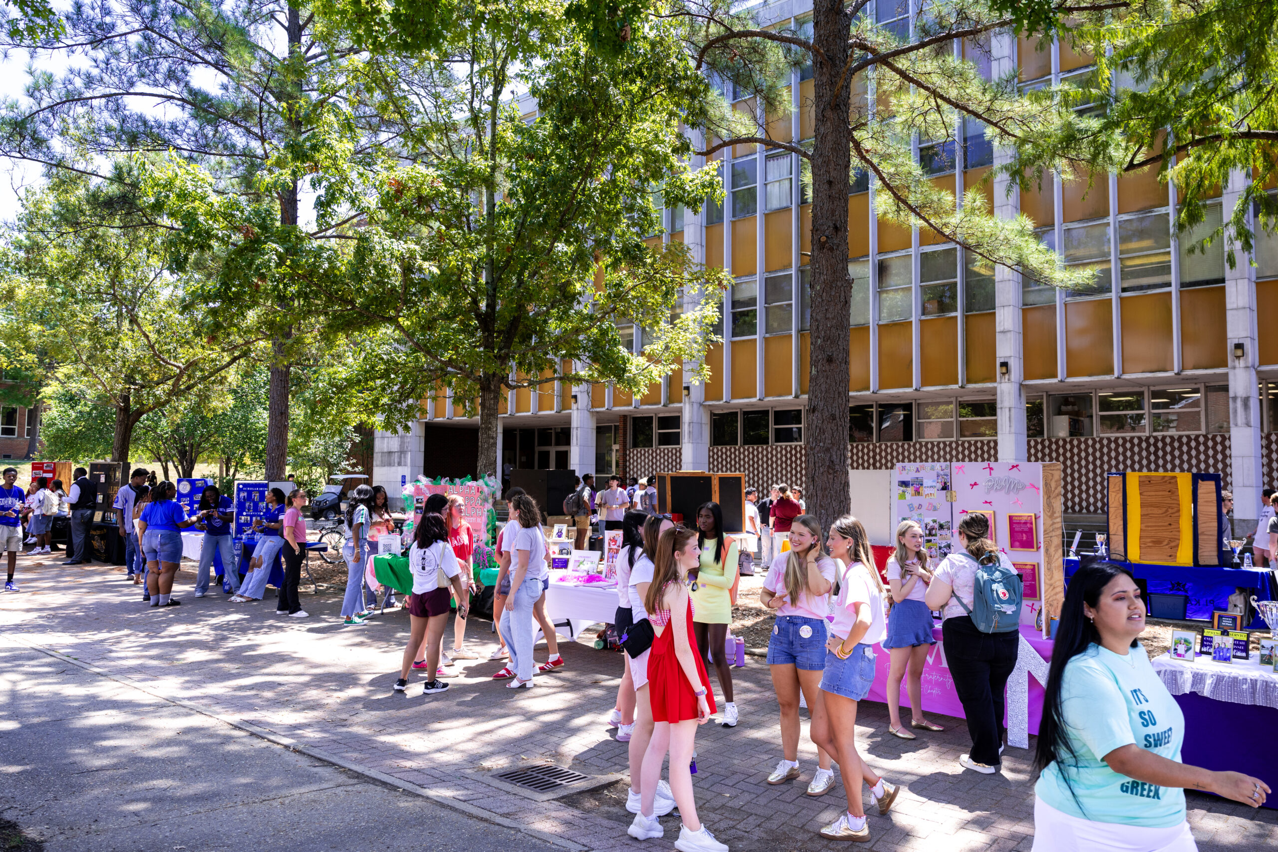 Students mingle on the Brickway