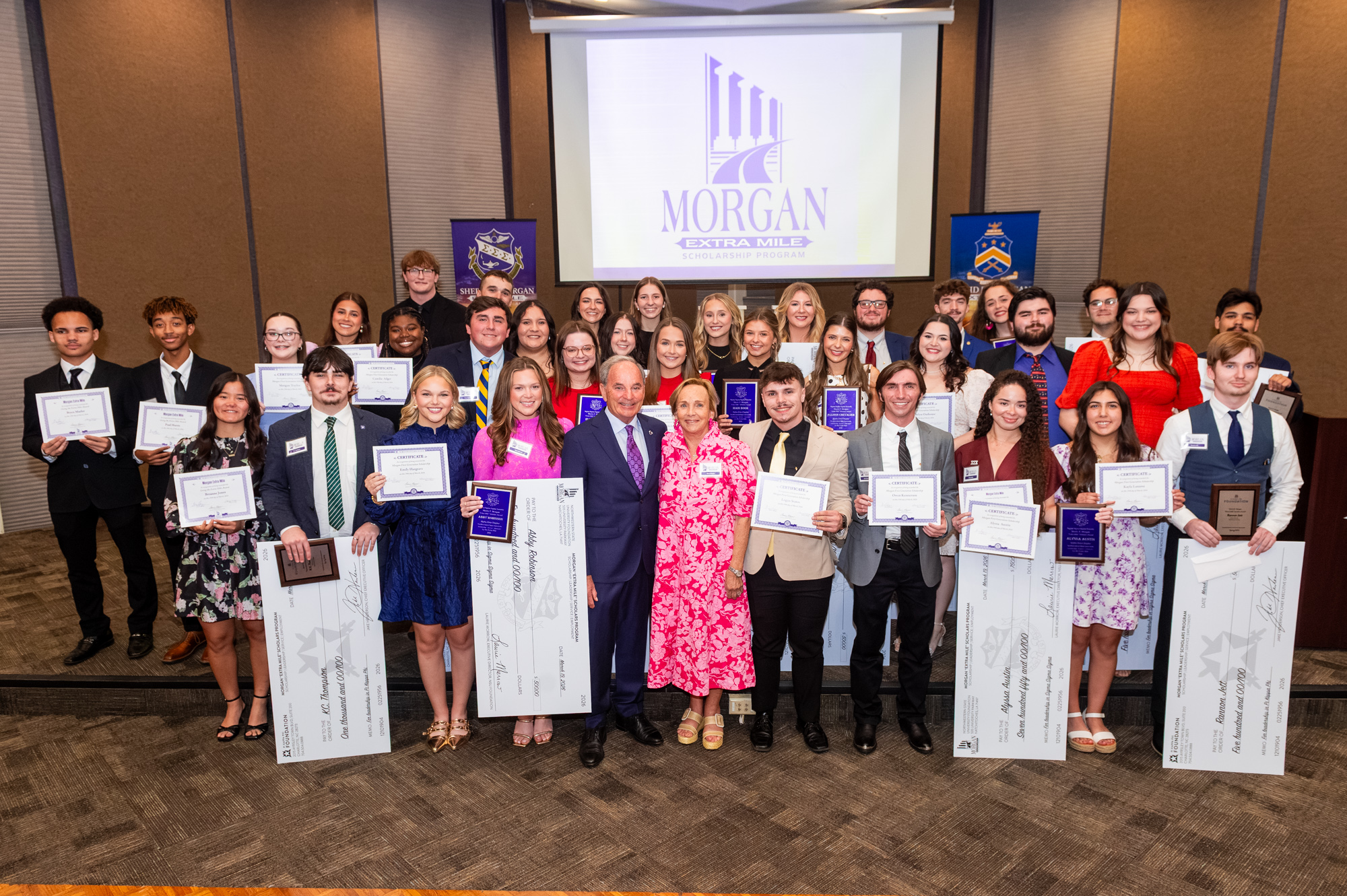 Members of Sigma Sigma Sigma Sorority and Pi Kappa Phi Fraternity at Northwestern State University were awarded more than $100,000 in scholarships Thursday. Donors David and Sherry Morgan award the Extra Mile Scholarships for outstanding achievement in academics, service and extracurricular engagement.