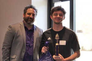 Emil Galliano from the Louisiana School for Math, Science and the Arts was first place winner in the Individual Competition.  He was congratulated by Zeb Marcotte, head of NSU’s Mathematics Department. 