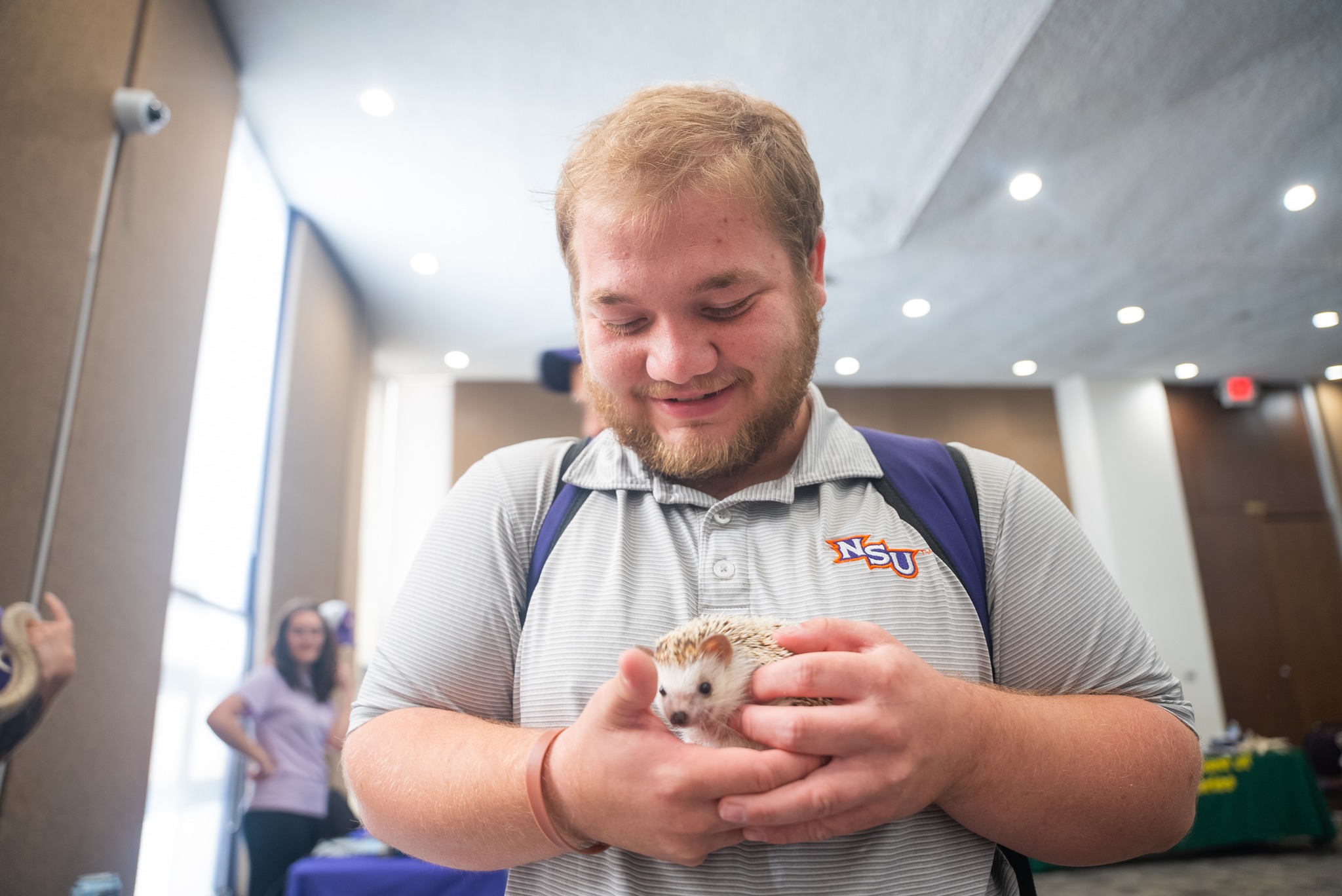 NSU Vet Tech student holding a hedgehog