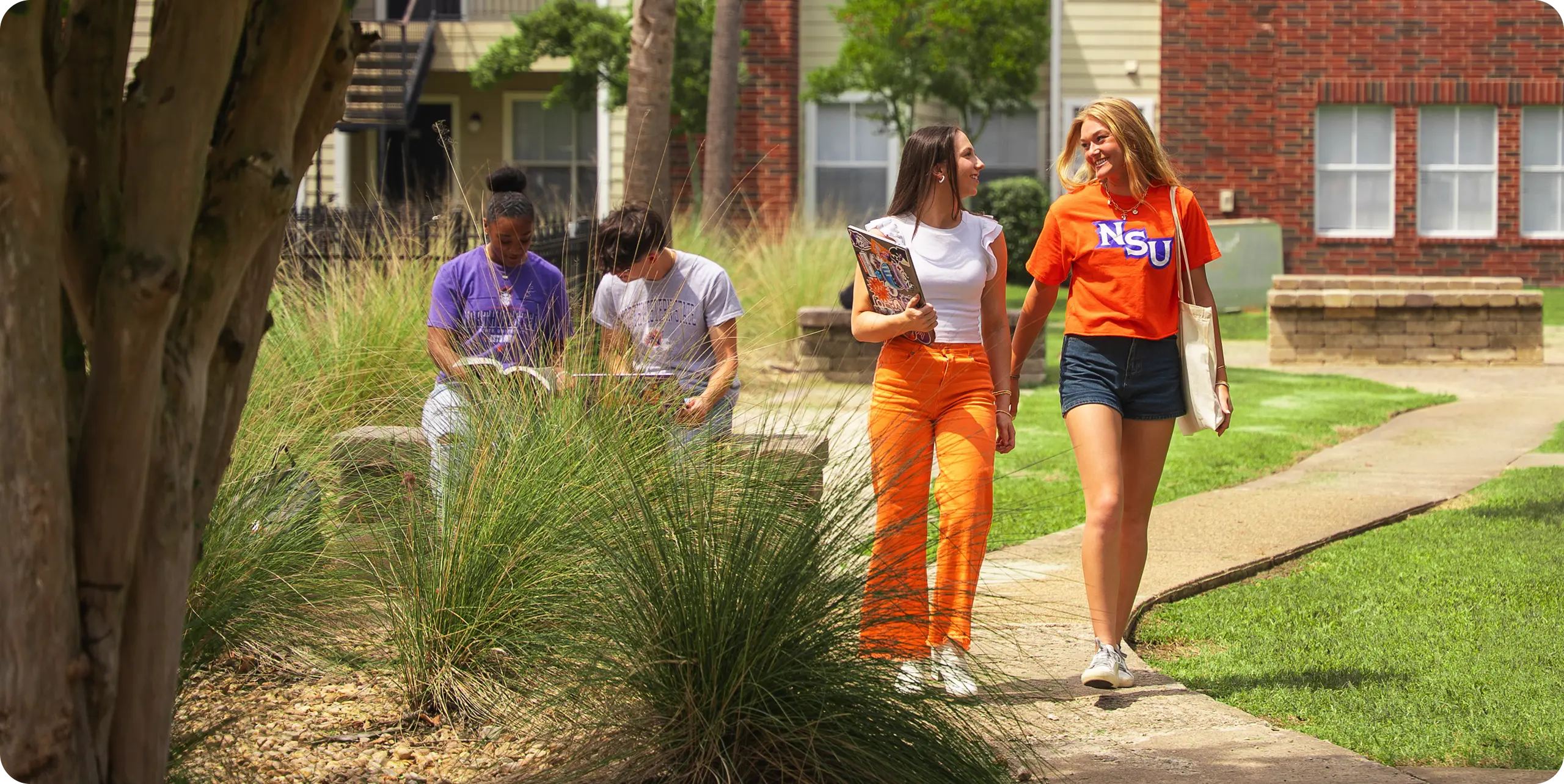 Students Walking at University Columns