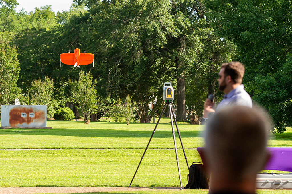 Wingtra Drone takeoff on campus of Northwestern State University