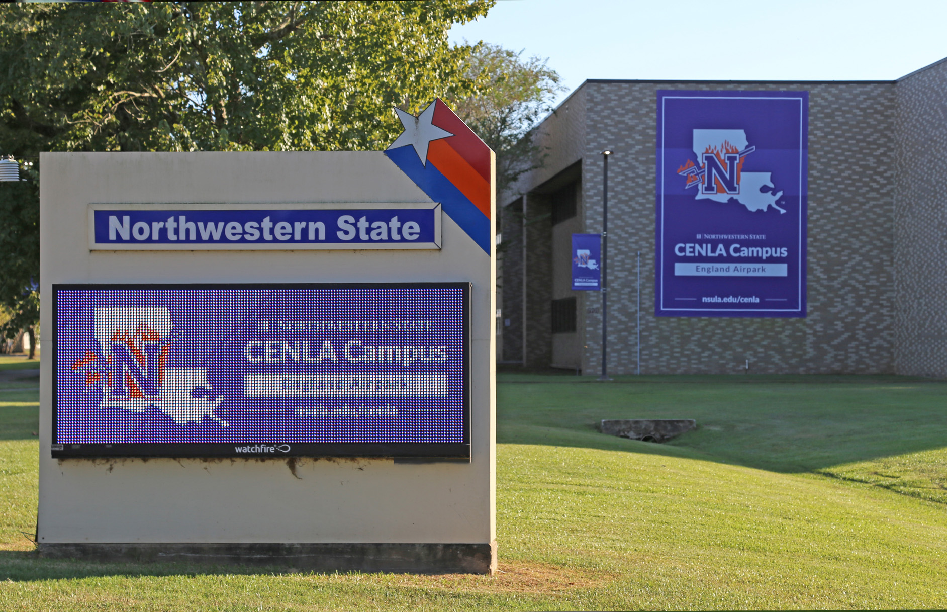 Welcome sign at CENLA Campus