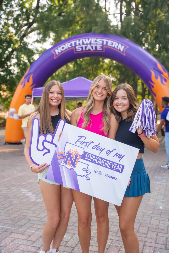 A group of NSU students pose for a photo on the first day of school