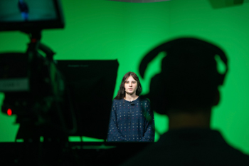 NSU Student films a talking segment in the NSU TV studio