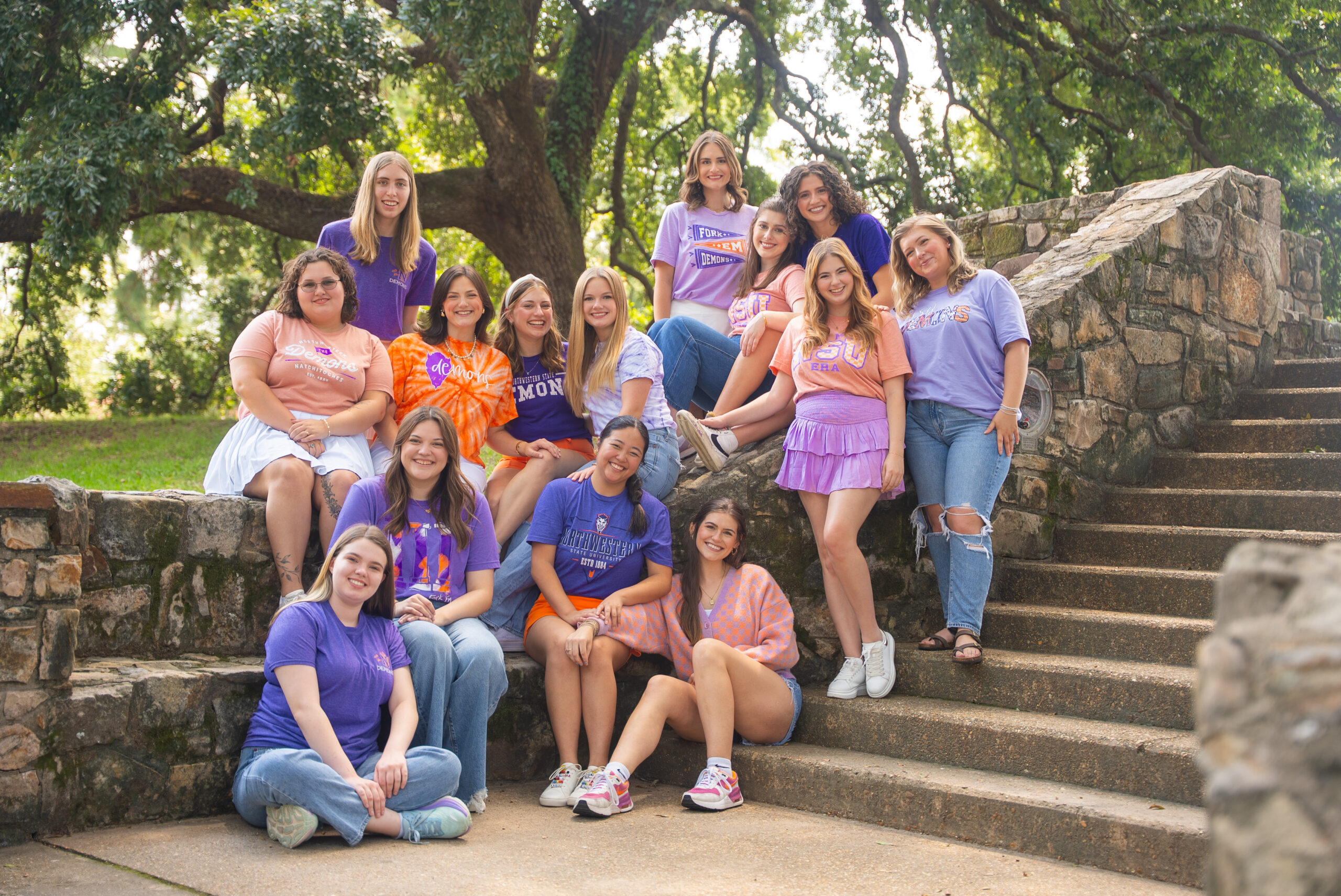 A group of NSU students pose on the steps of Normal Hill