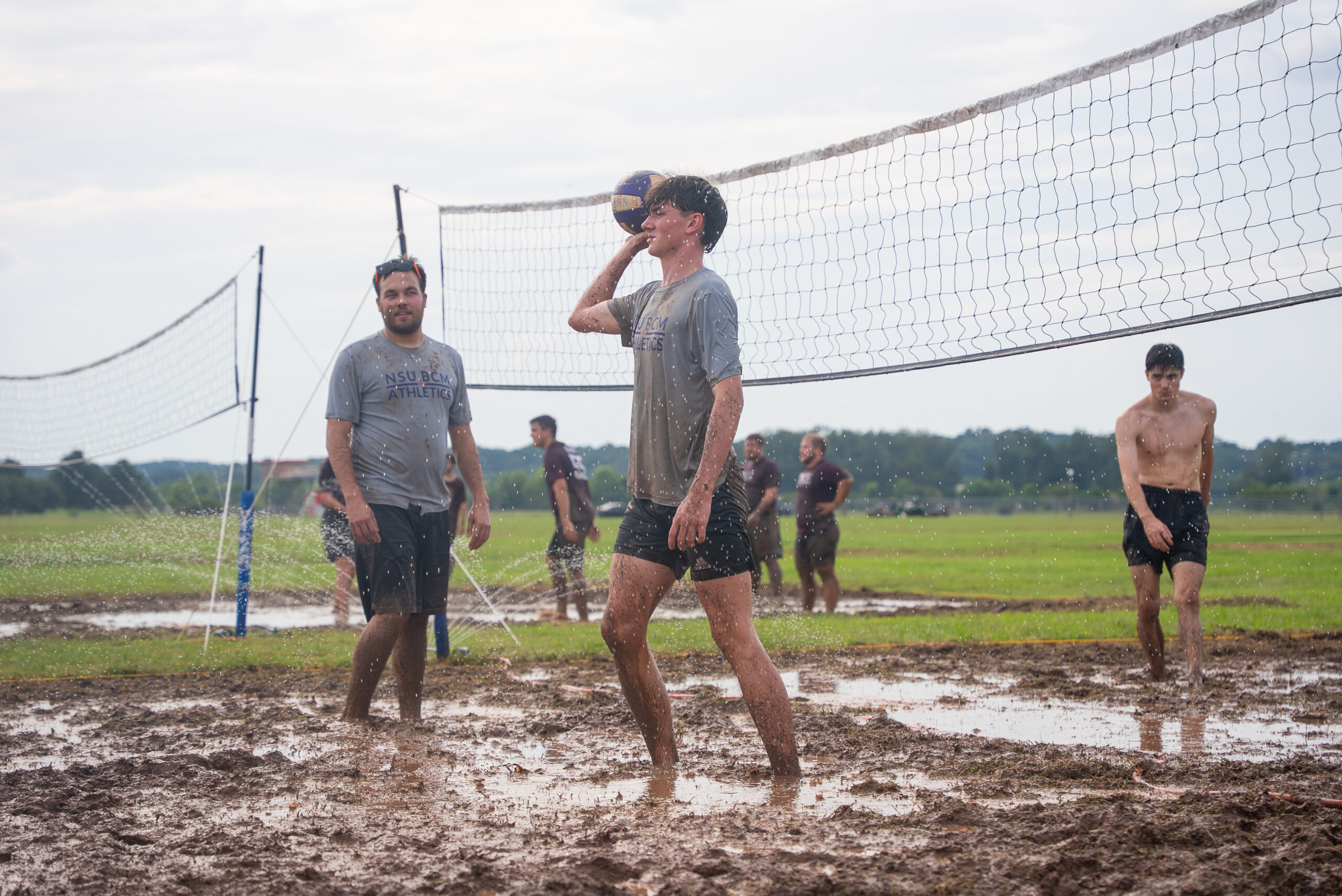 NSU students participate in an intramural mud volleyball tournament