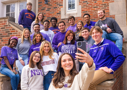 Students on the steps of Russell Hall