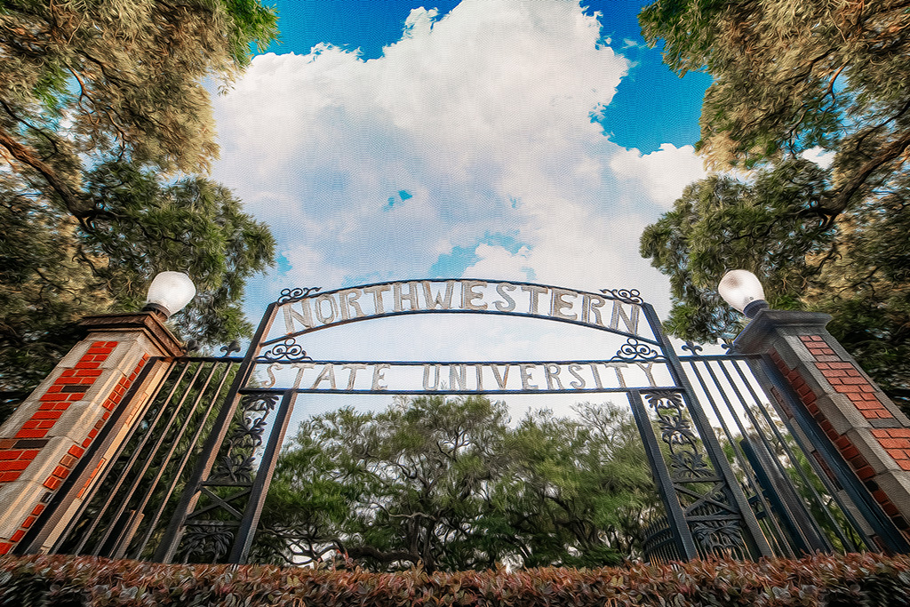 Iconic front entrance to the historic Northwestern State University