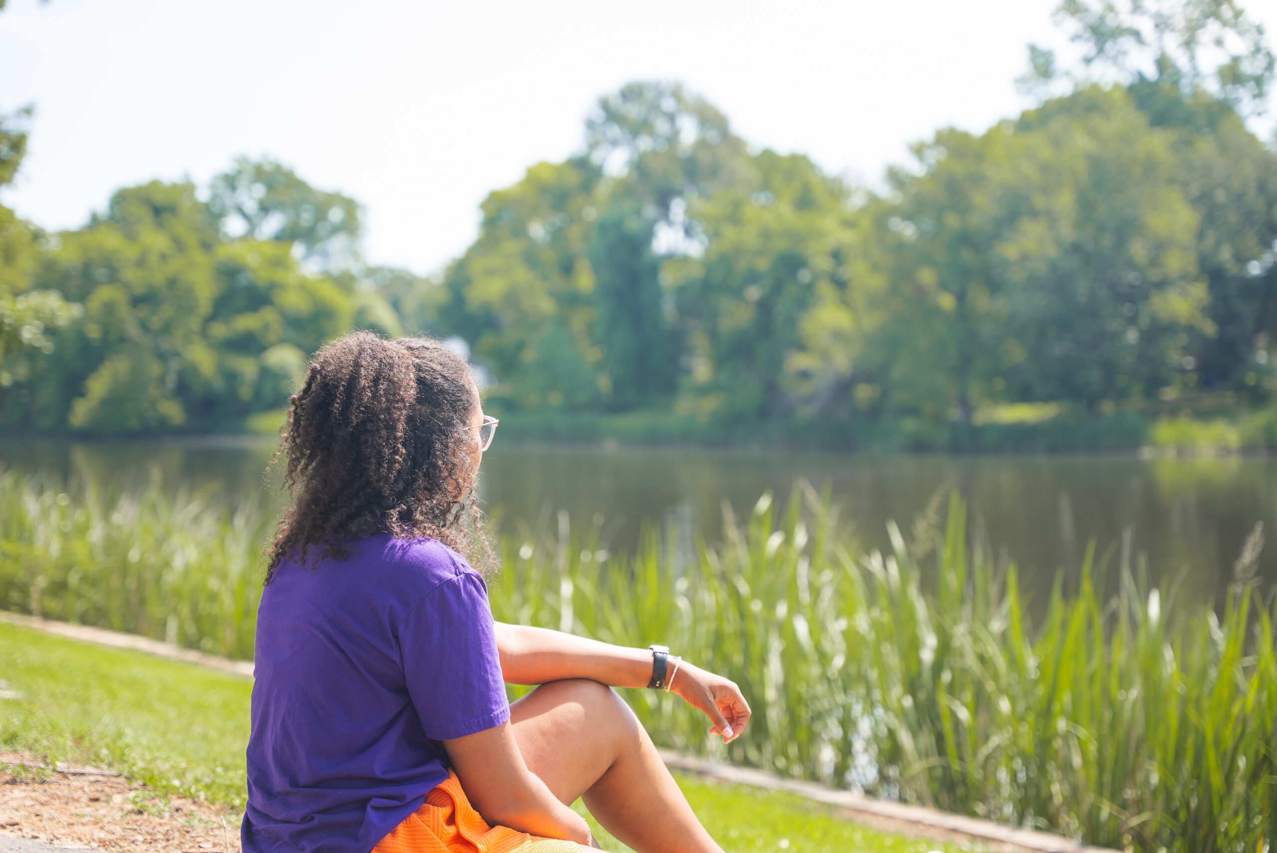 student looking at Chaplin's lake