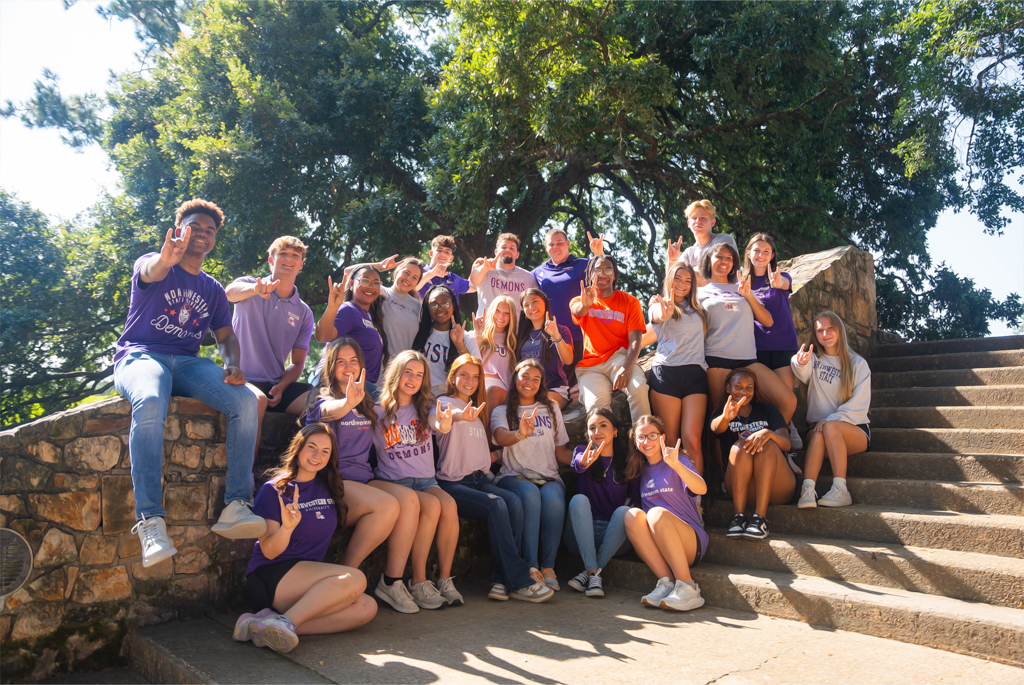 NSU students gather on steps near Normal Hill