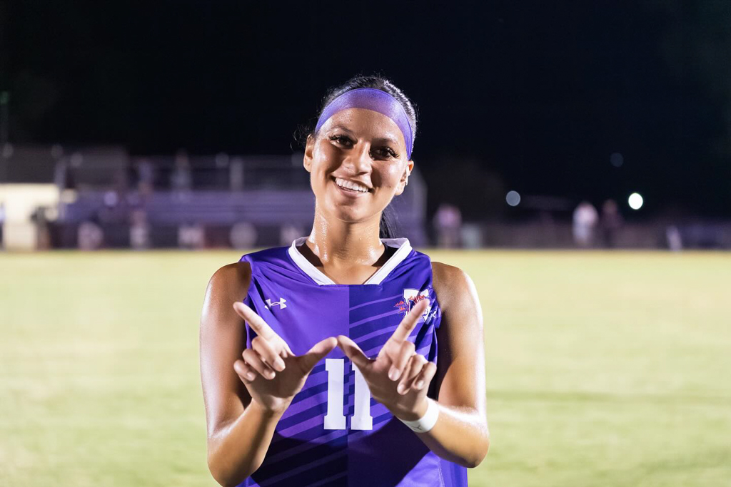 NSU soccer player at game in Natchitoches