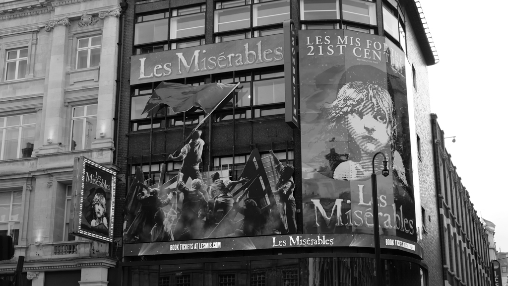 Advertisement for Musical Theatre in busy downtown