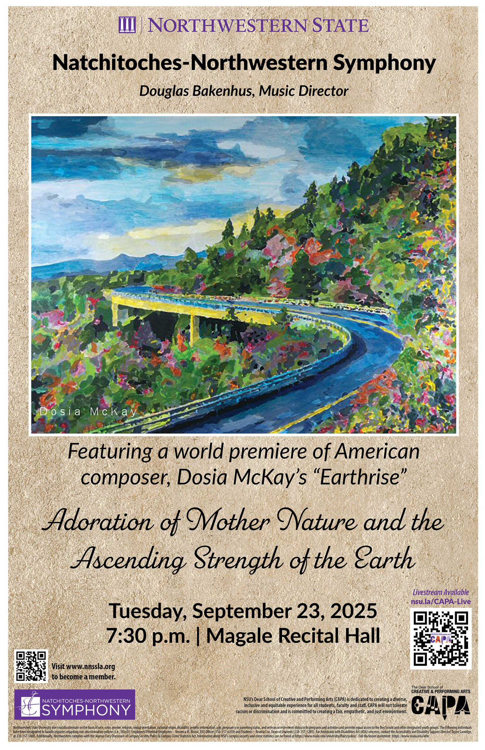 The Natchitoches-Northwestern Symphony Orchestra will perform on Sept. 23 at 7:30 p;m. in Magale Recital Hall