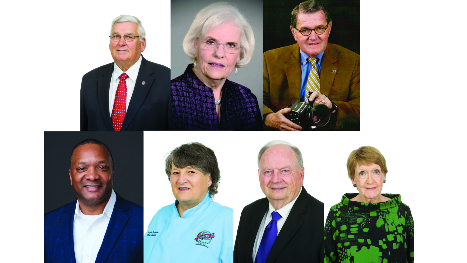Shown are 2025 Long Purple Line inductees, top row from left, Richard Keith Bergeron of New Roads, Jacque Crew of Shreveport, the late Robert Crew, bottom row from left, Dr. Marcus Jones of Winnfield, Angela Lasyone and Lee Posey of Natchitoches and Christine “Chris” Weaver of Lafayette.
