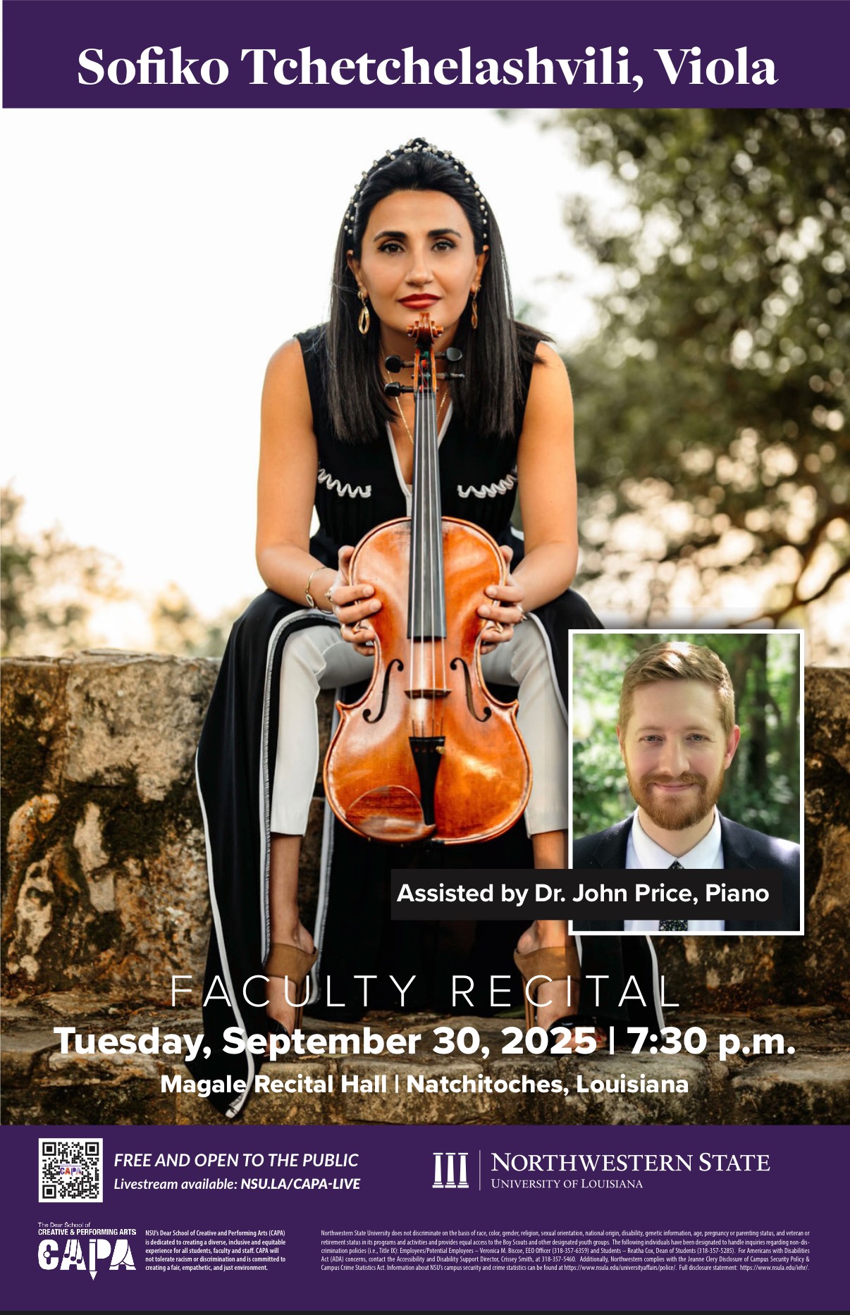 Sofiko Tchetchelashvili will present a Faculty Recital on Tuesday, Sept. 30 at 7:30 p.m. in Magale Recital Hall.