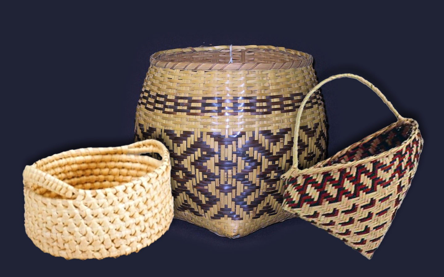 Image of three baskets on dark background