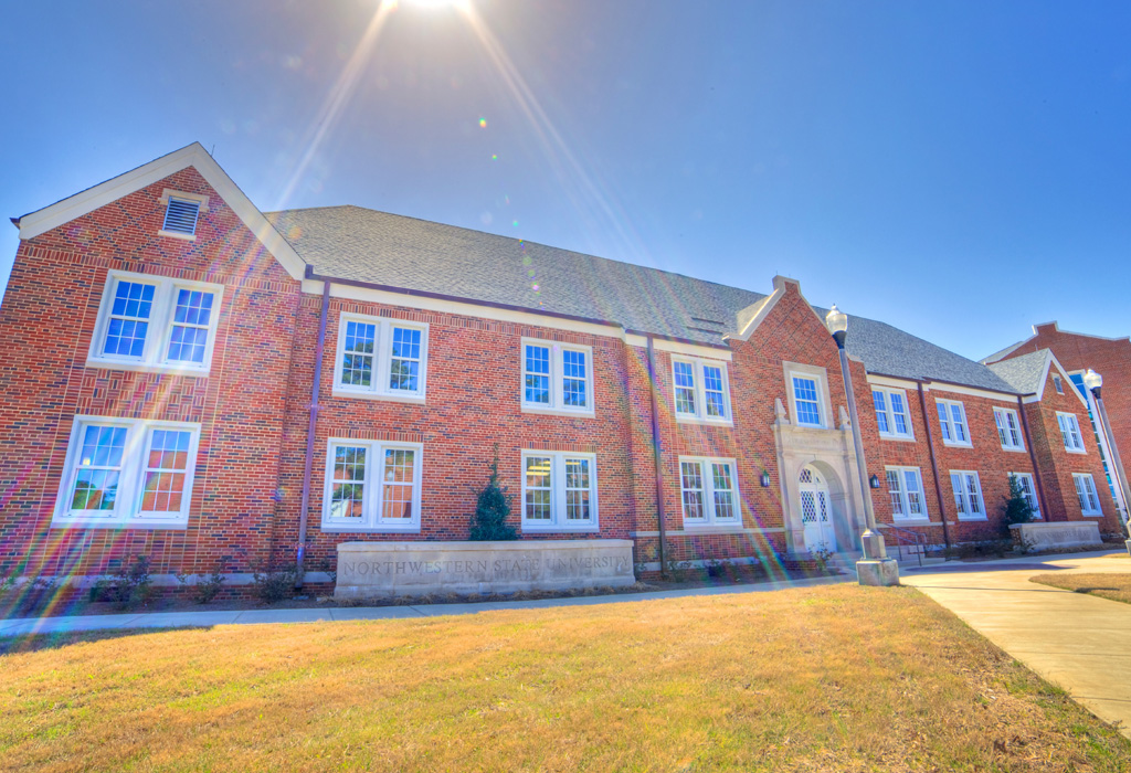 Caspari Hall with bright sunlight