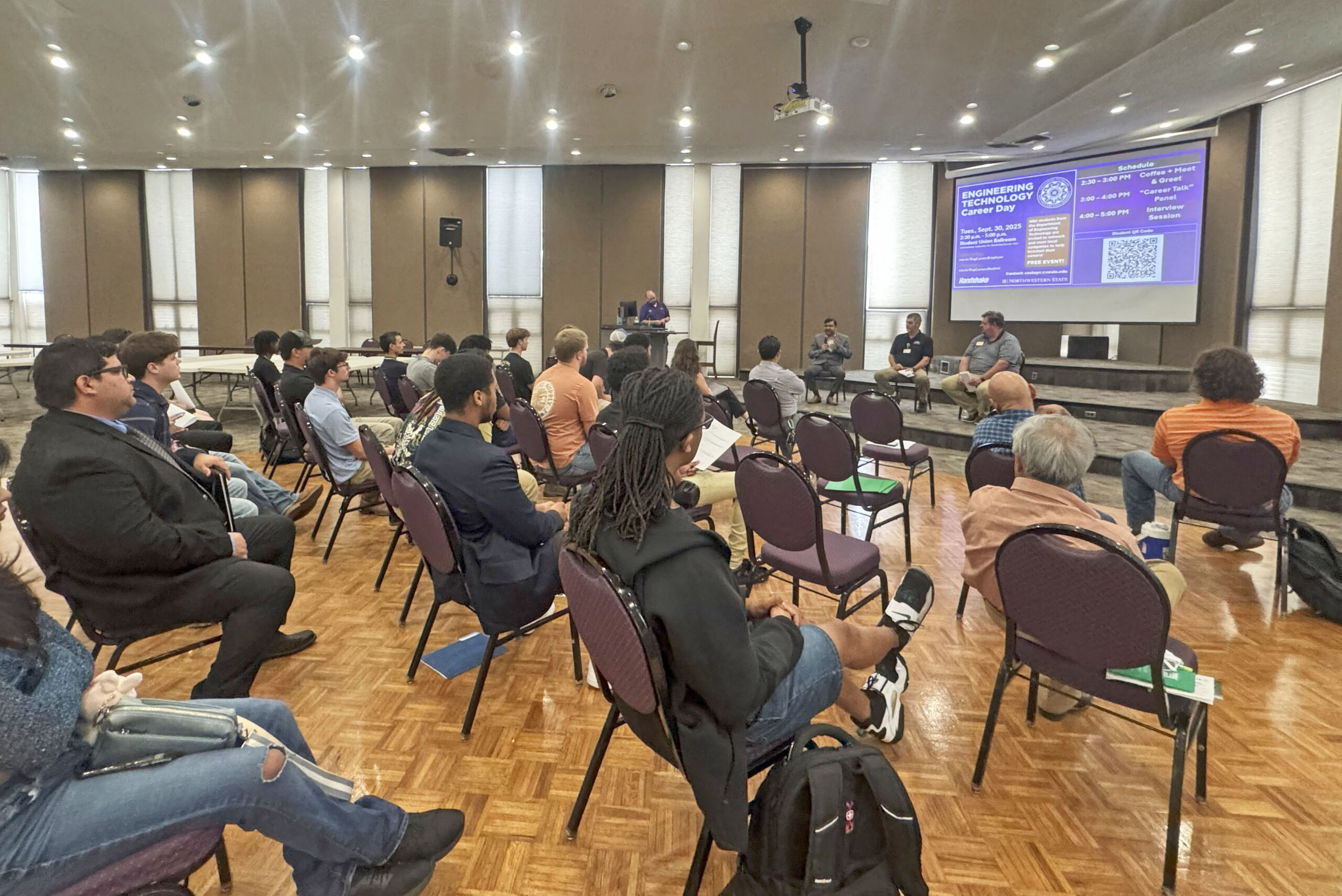 Engineering Technology Day panelists were Dr. Shahriar Hossain, head of NSU’s Department of Engineering Technology; Phil Rider, director of engineering at NRMC, and Joel Byram, RoyOMartin human resources.