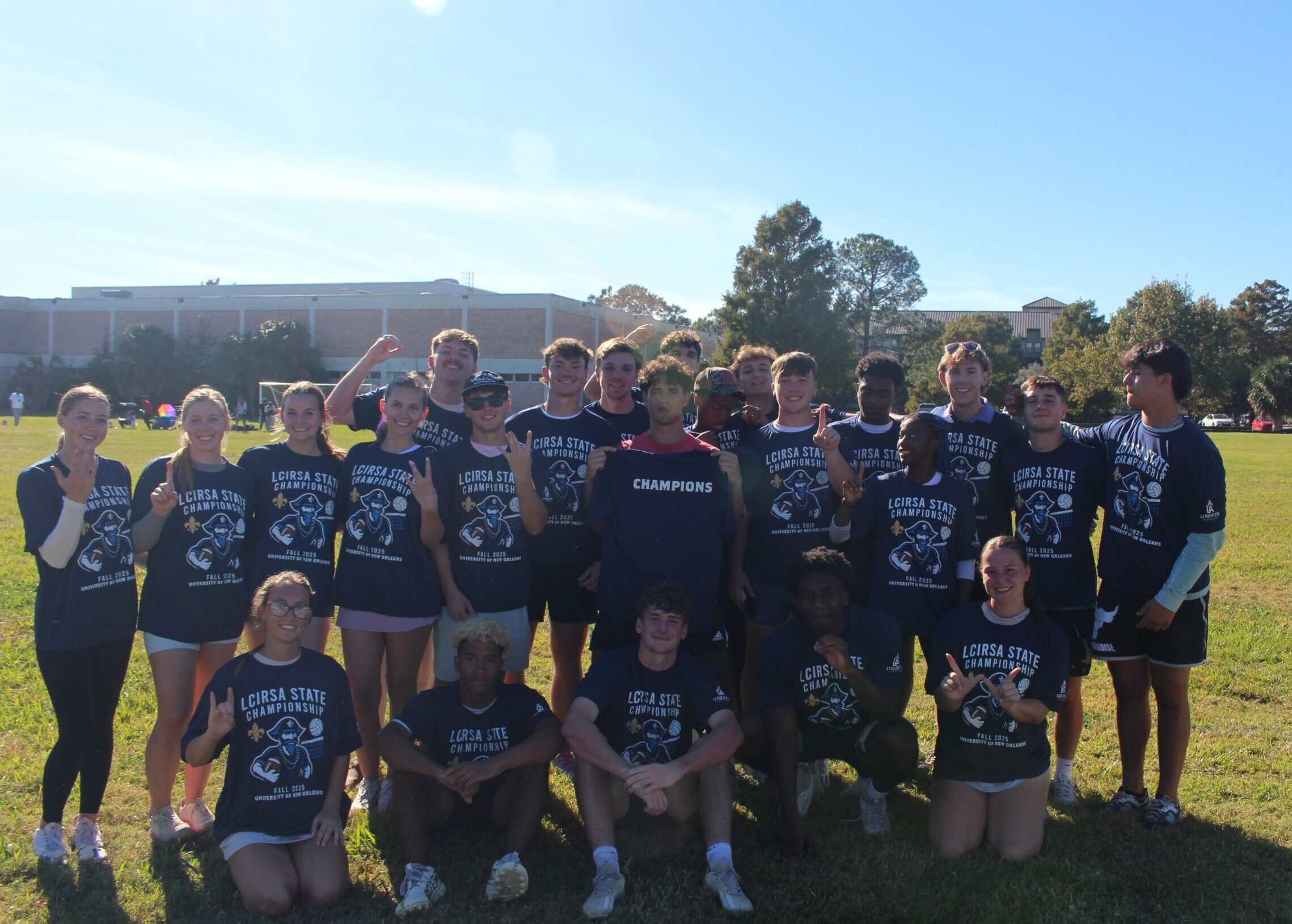 Members of Northwestern State University’s 2025 state championship CoRec flag football team were Kaley Koss, Sean Mitcham, Brock Sylvia, Austin Burr, Malik Marzett, Sebastian Molette, Logan Carter, Deacon Lafollette, Kaden Morrison, Jenna Marler, Shelby Deason, Kaiya Causey, Molly Wiley, Macy Wiley, Jordan Porterfield and Precious Green.