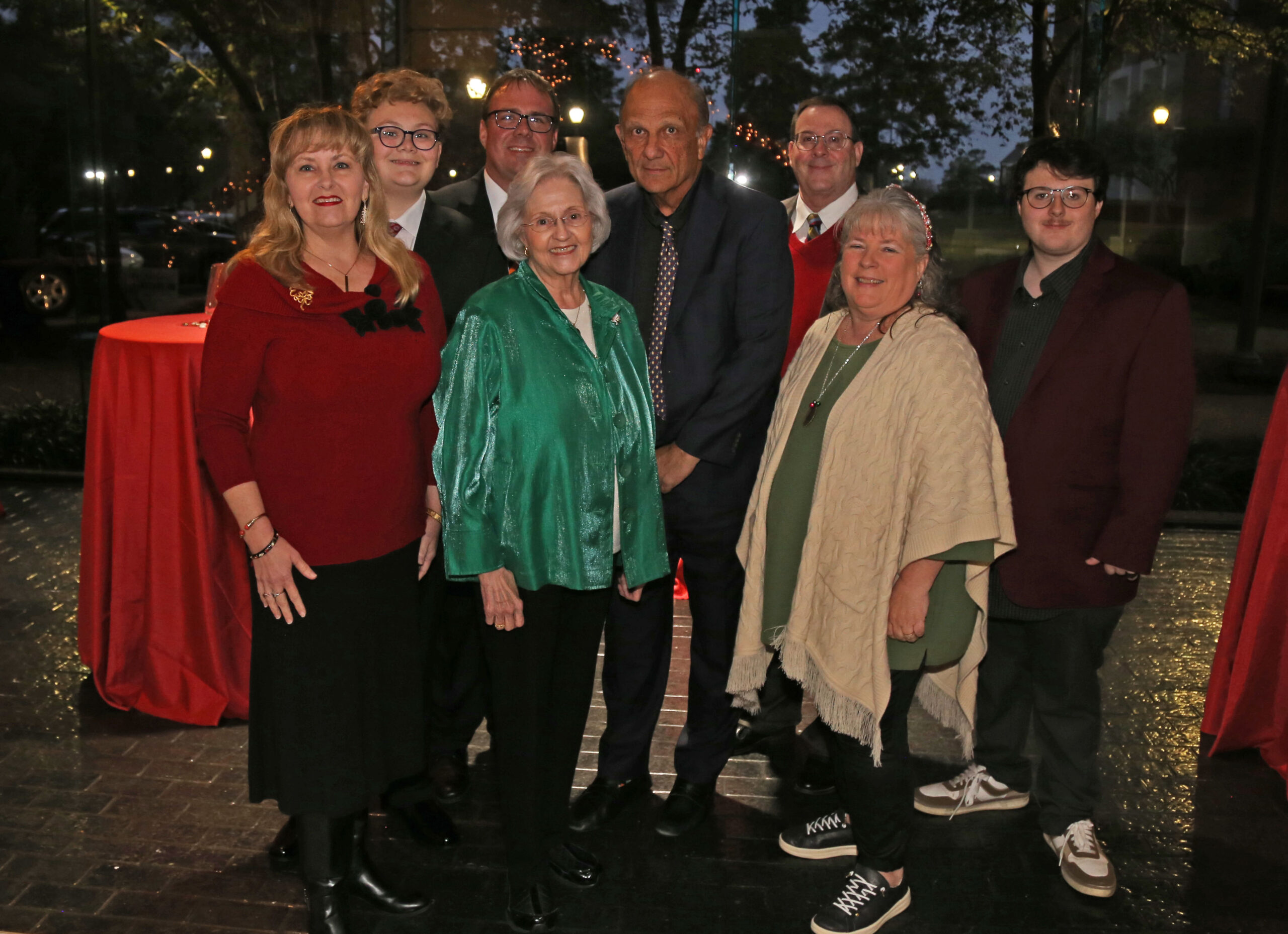 Members of the Salter family were honored Dec. 5 during the announcement of the Joe and Bettye Salter Scholarship funded by a donation to the NSU Foundation from Robert “Skeeter” Salim. Pictured from left are Tammy Salter, Riley Salter, Brantley Salter, Bettye Salter, Salim, Billy Gibbs, Mandy Gibbs and Tyler Gibbs.