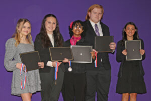 Winners in Creative Lecture were, from left, Khloe Kaufman, Presley Lapka, Carley Riley, BPSTIL; Rene Lefebrve and Splendora Johnson.