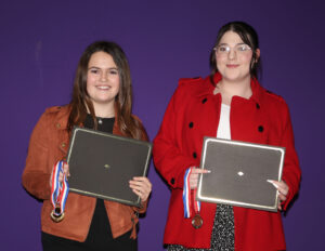 Winners in Educators Rising Moment were, from left, Hannah Almasay and Samantha Puebla. Not shown are Jayden Doyle and Isabella Floyd.
