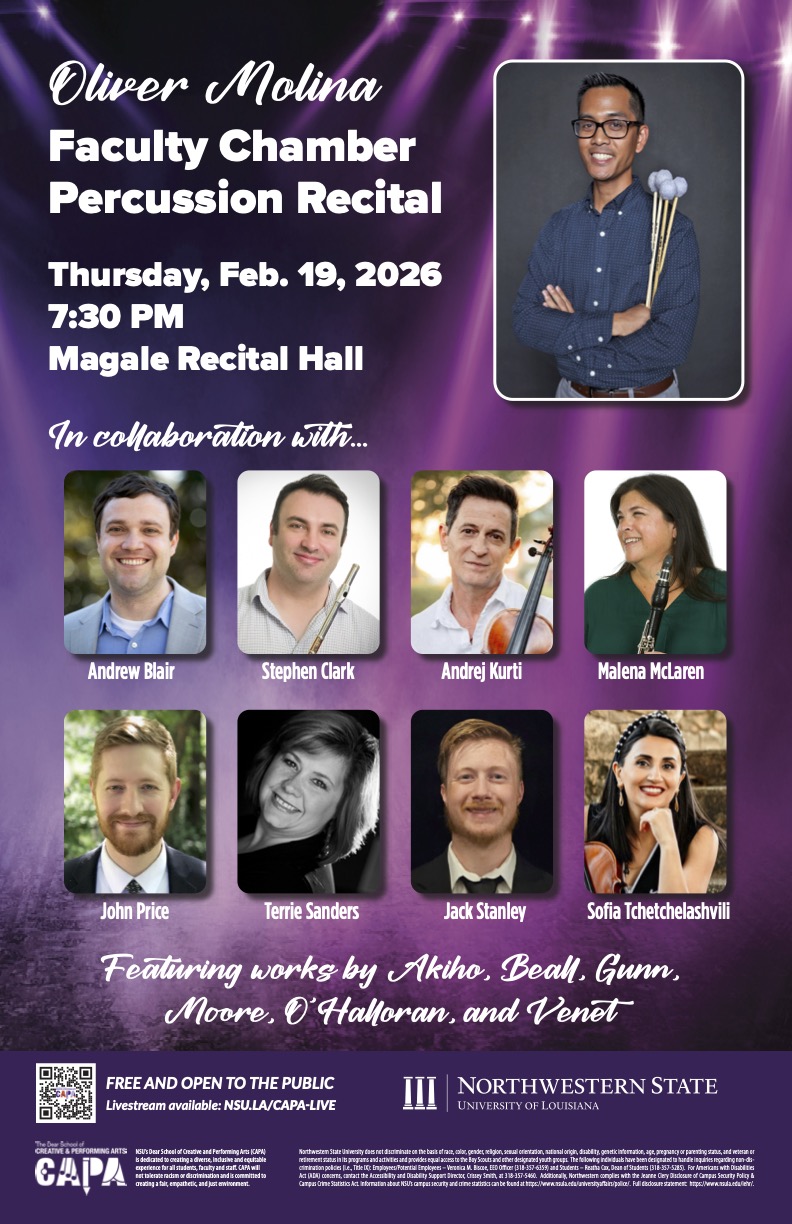 Faculty Percussion Recital to be held Feb. 19
