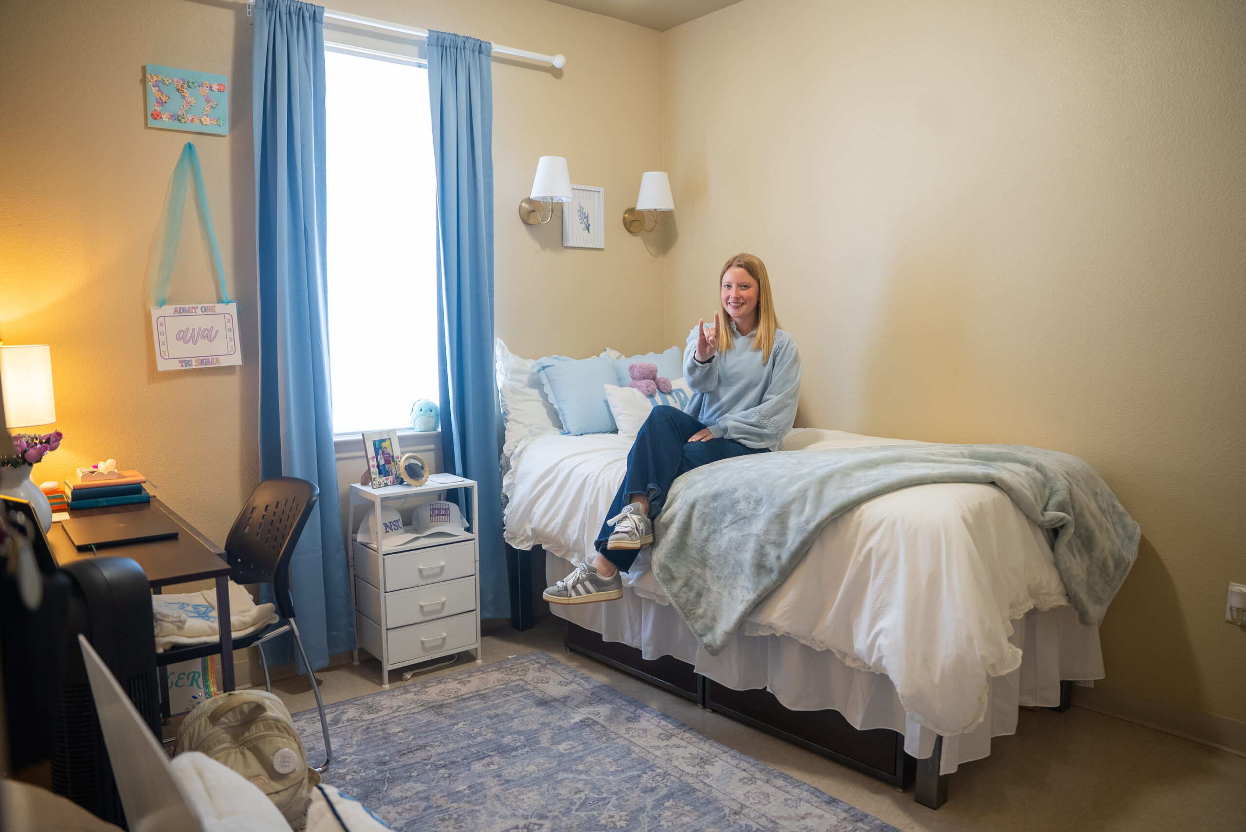 NSU student in dorm room