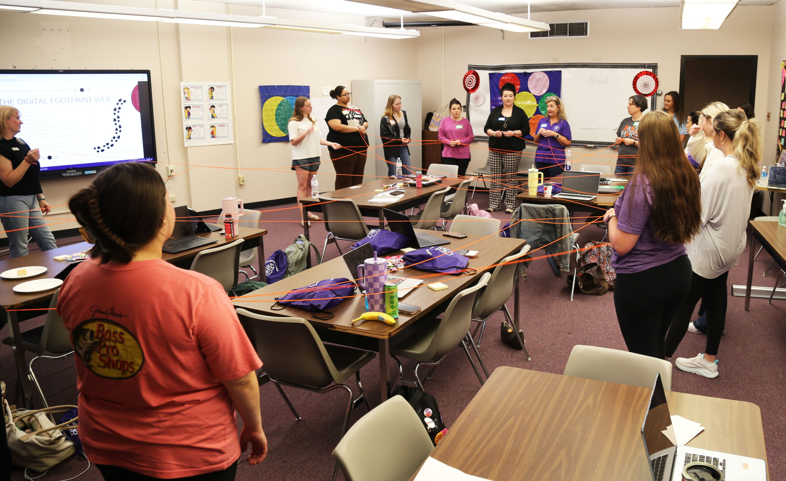 To introduce themselves and illustrate literal and figurative connectivity, participants in the IGNITE Initiative at Northwestern State created a yarn web and shared their professional goals. The IGNITE Initiative was offered in partnership with the LSU Gordon A. Cain Center for STEM Literacy.