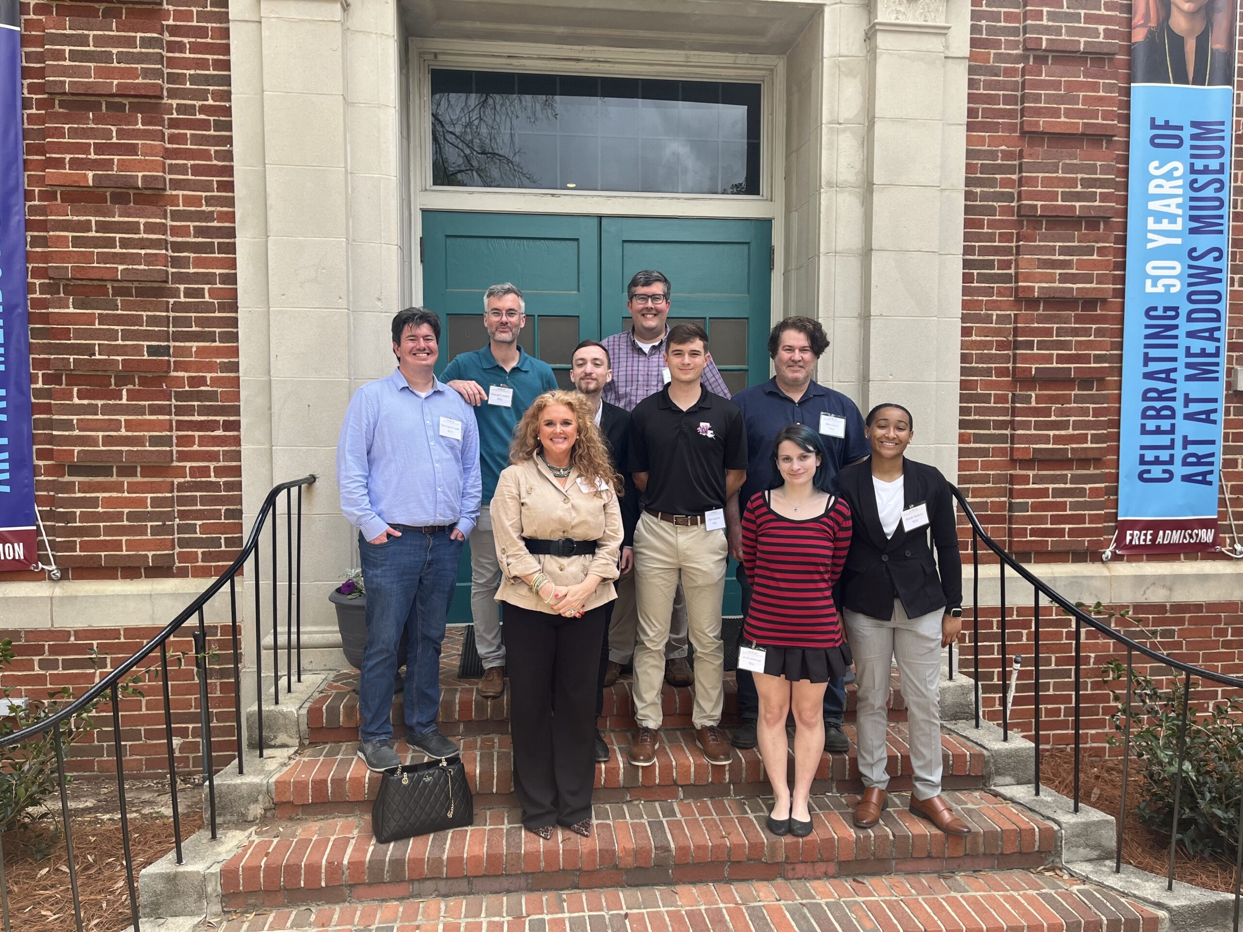 Representing Northwestern State University at the Louisiana Academy of Sciences’ 100th annual meeting were, front row from left, Hillary Bennett, Emily McHugh and Aliyah Soileau. On the back row are Dr. Christopher Lyles, Dr. Damien Tristant, Landen Jett, Dr. Joseph Straub, Alex Laurent and Dr. Billy Culver. The photo was taken in front of the Meadows Museum at Centenary College, where, on March 5, 1927, a group of science professors met and formed the Louisiana Academy of Sciences at that same location.
