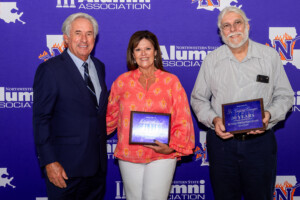 NSU recognized employees with 30 years of service.  From left are President James Genovese, Melanie Bedgood and Dr. Greg Granger.  