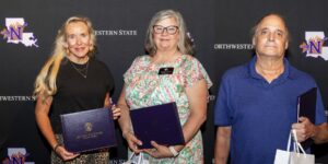 Recognized for 30 years of service to NSU were, from left, Patrice Moulton, Terrie Sanders and Richard DeVault.