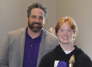 Noeh Schleifstein from the Louisiana School for Math, Science and the Arts was the third place winner of the Individual competition.  He is pictured with Zeb Marcotte, head of NSU’s Mathematics Department. 