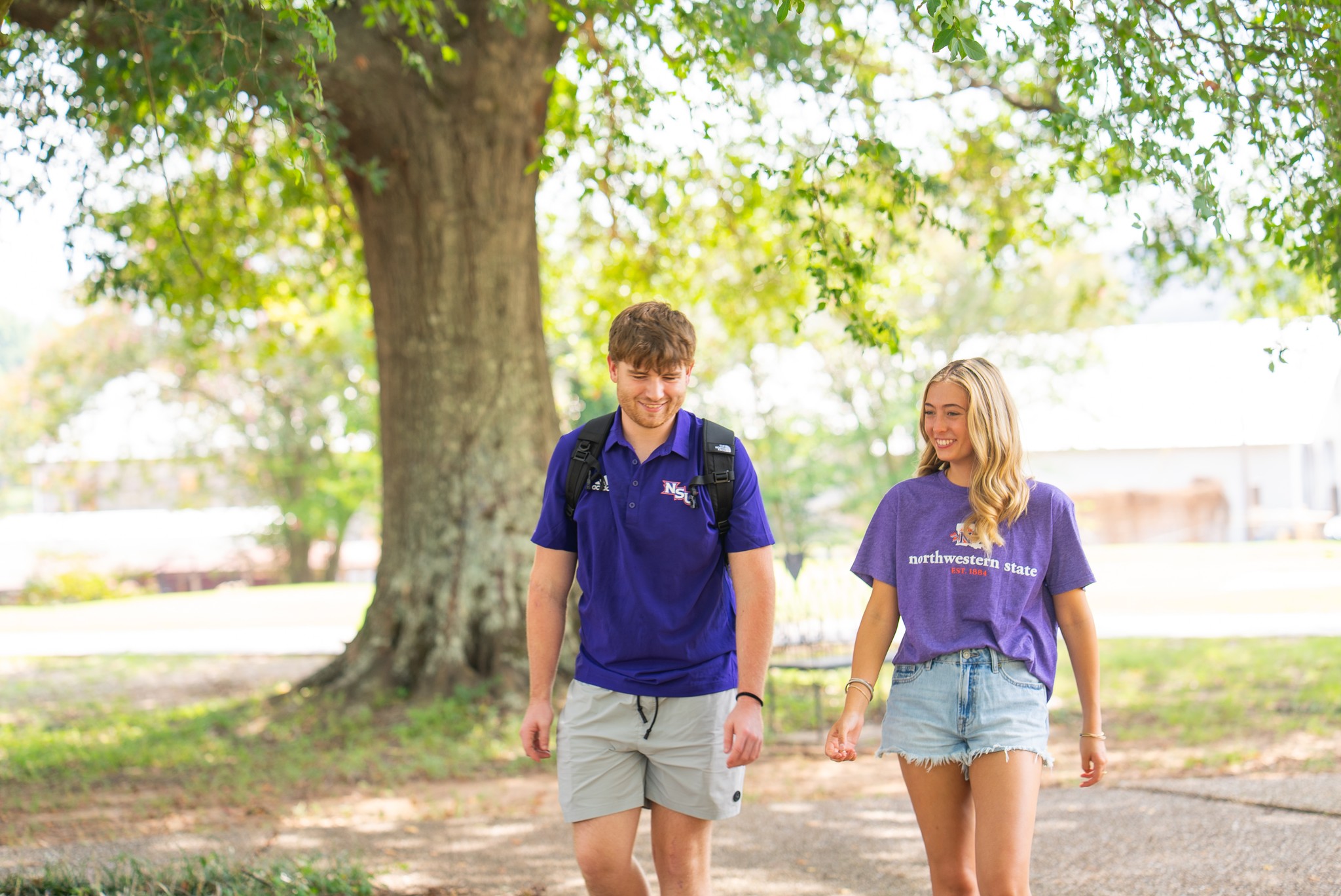 two NSU students walking on campus