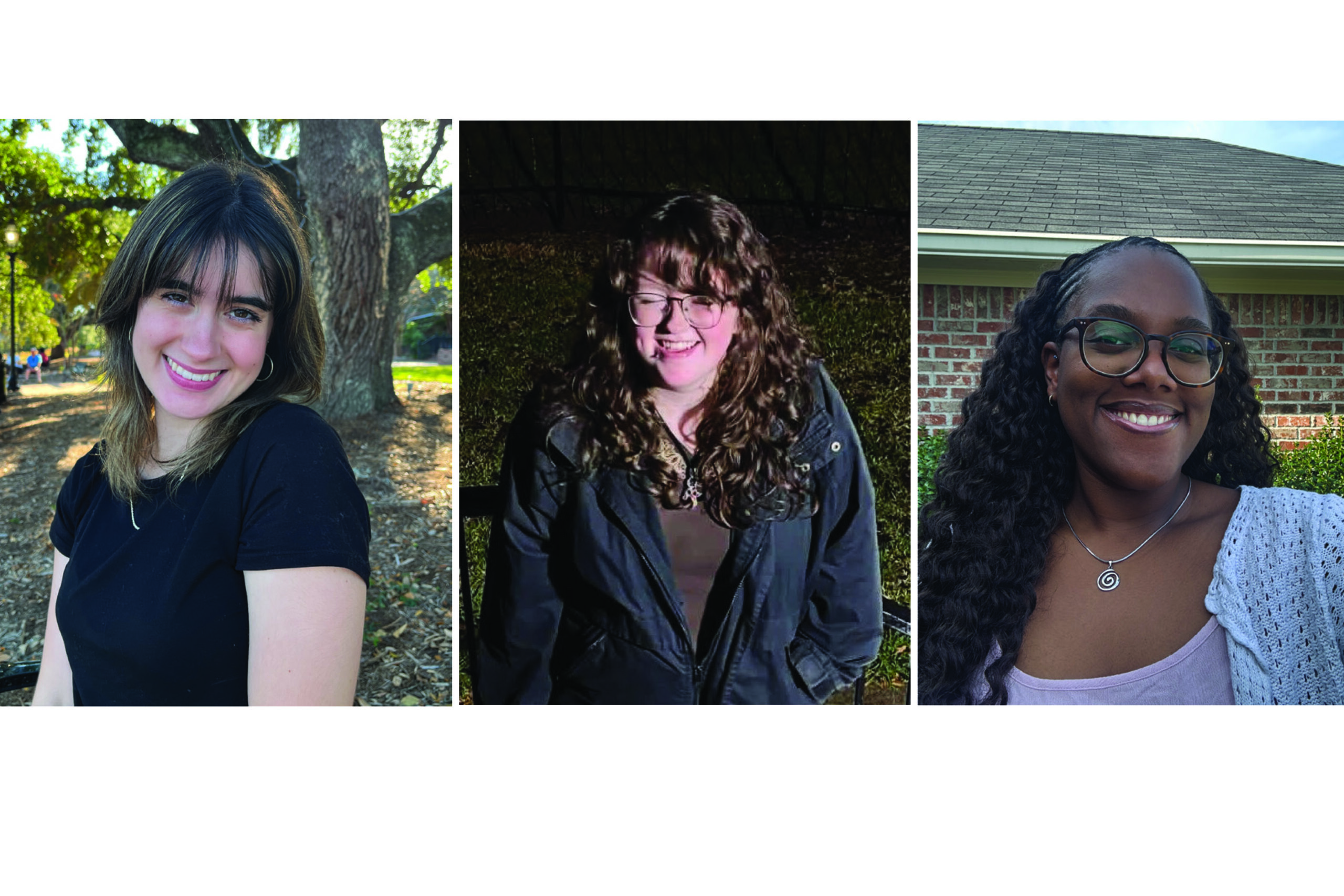 Winners of the NSU-Argus Award for Excellence in Creative Writing will be recognized at an event on Wednesday, April 22 at 6 p.m. in the Friedman Student Union. The winners are, from left, Katie Grace Rion of Lake Charles, Anja Moore of Vivian and Gabrielle Williams of Keithville.