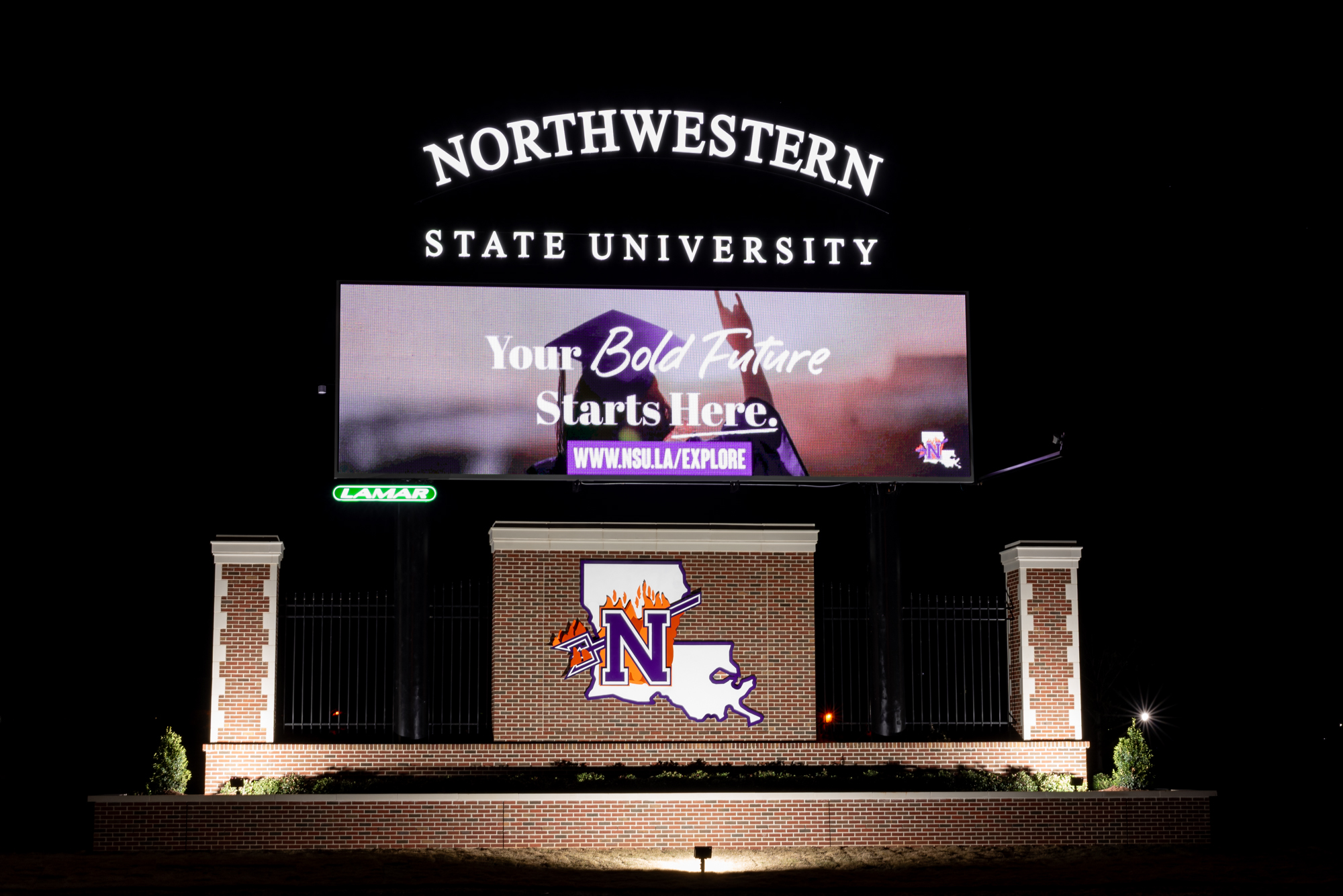 NSU sign at Highway 6 and Highway 1 Bypass.