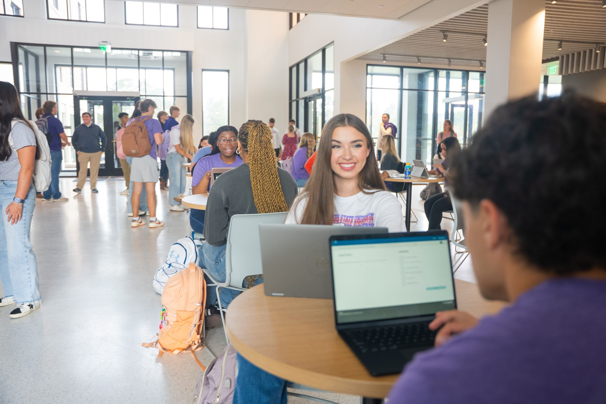 students in Alost Hall studying