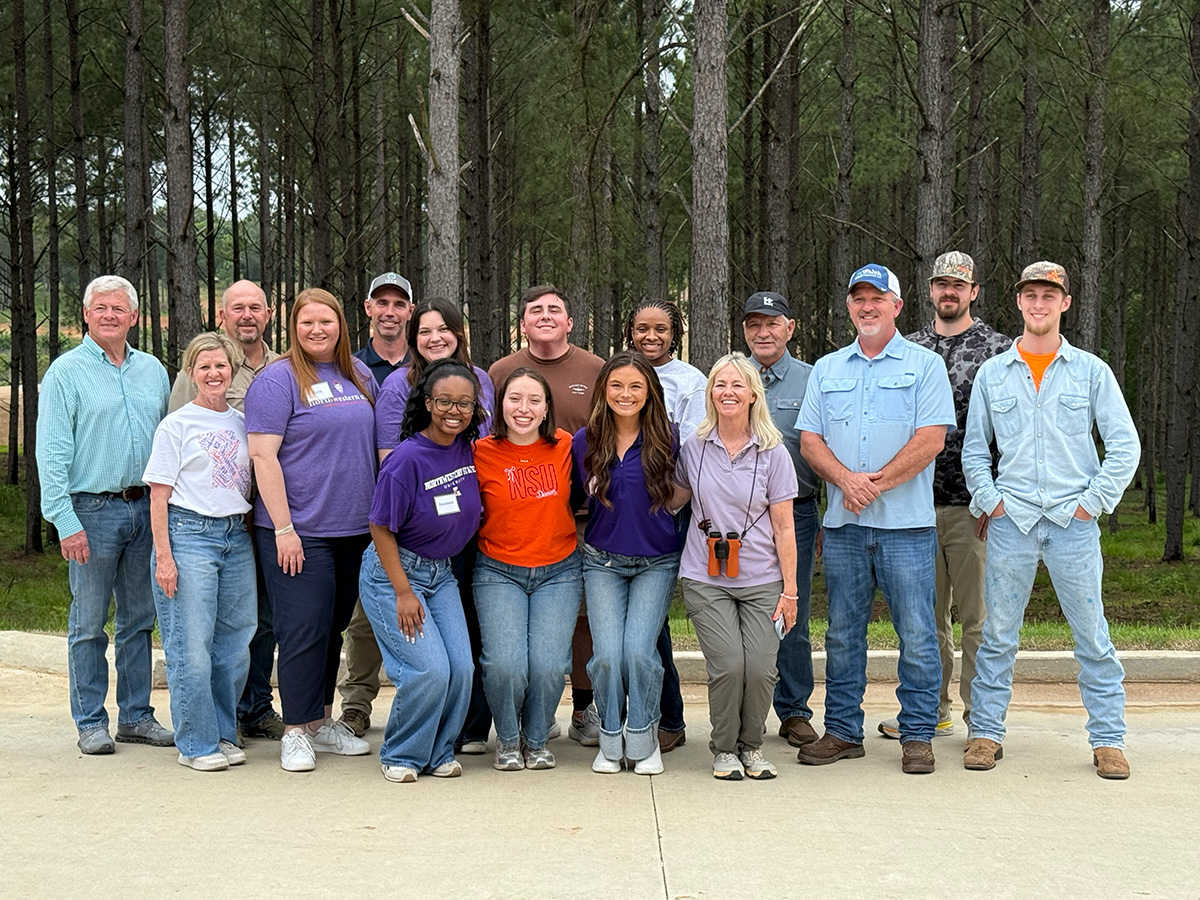 A field experience near Natchitoches gave students a closer look at forestry, land management and wildlife conservation in Louisiana. On the front row from left are Anastasia Douglas, Vivian Montalvo, Jesse Foshee and Emily Jo Williams. On the second row are e Michael Simpson, Reatha Cox, Jolly Nash, Kate Evans, Clint Iles, Madysen Morgan, Owen Stutzman, Nilah Pollard, Enyart Mitchell, Joe Cooper, Waylon Herring and Steele Colclasure.