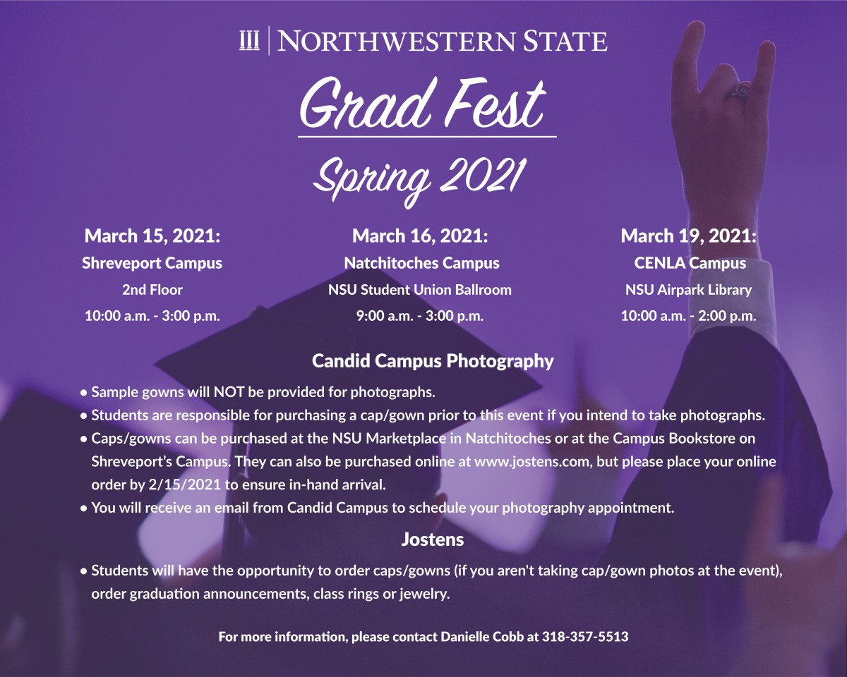 NSU Grad Fest will be March 15, 16, 19 – Northwestern State University