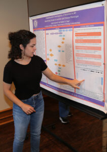 Jolie Fontenot of Youngsville, a biology/microbiology student in the Louisiana Scholars’ College, shared research, “A Bioinformatic Investigation of Mutations in AR: Identifying Trends in Location and Disease Phenotype” during Northwestern State University’s 39th annual Research Day. Fontenot studies the androgen receptor (AR) gene, a nuclear transcription factor within the family of steroid hormone receptors. Dr. Robert Page is faculty mentor. 