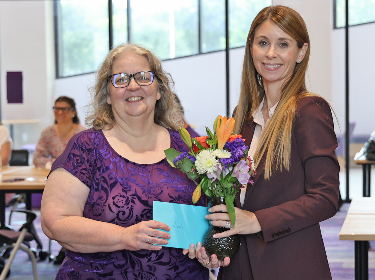 Dr. Linda Nichols, left, was honored with a retirement celebration in thanks for her years of service to Northwestern State University and longstanding contributions to the Leesville/Fort Polk campus. At left is Dr. Aimee Badeaux, dean of NSU’s College of Nursing and School of Allied Health.