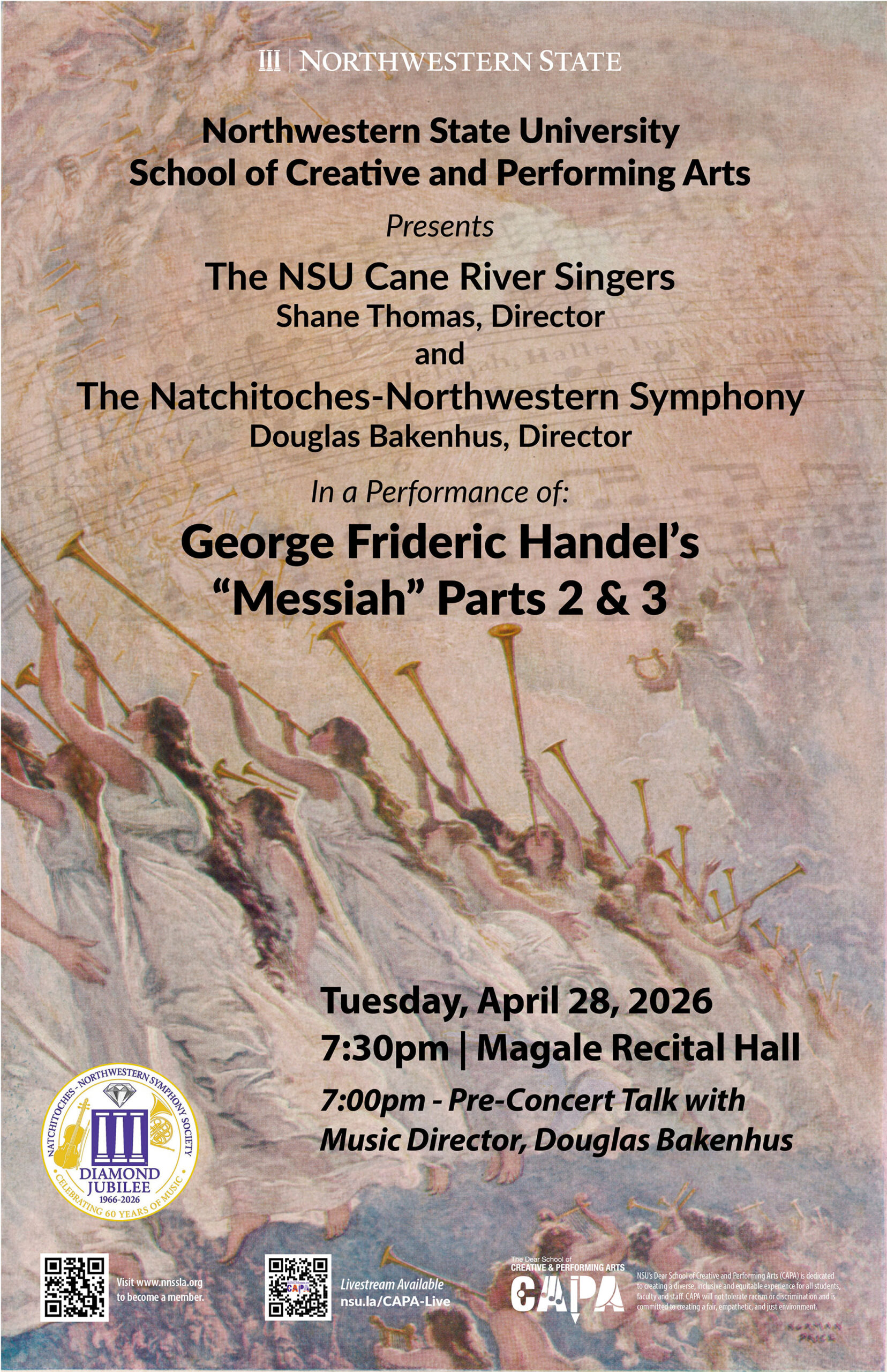 Natchitoches-Northwestern Symphony Orchestra, Cane River Singers to present parts two and three of Handel’s “Messiah” 