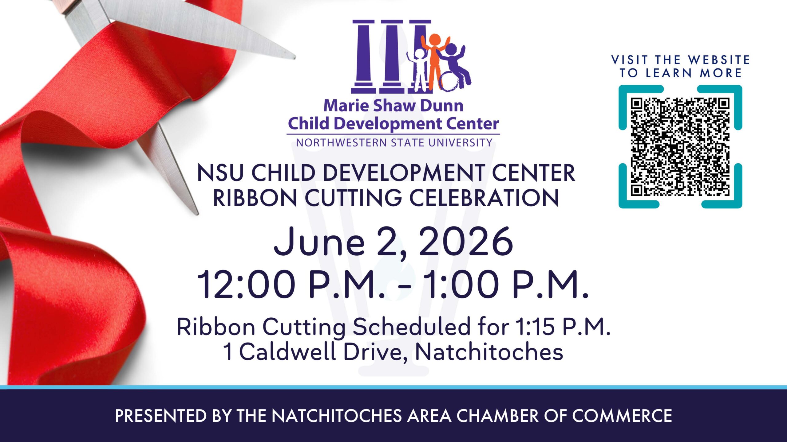 The Child Development Center at Northwestern State University will hold a Ribbon Cutting ceremony on Tuesday, June 2 at 1 p.m.