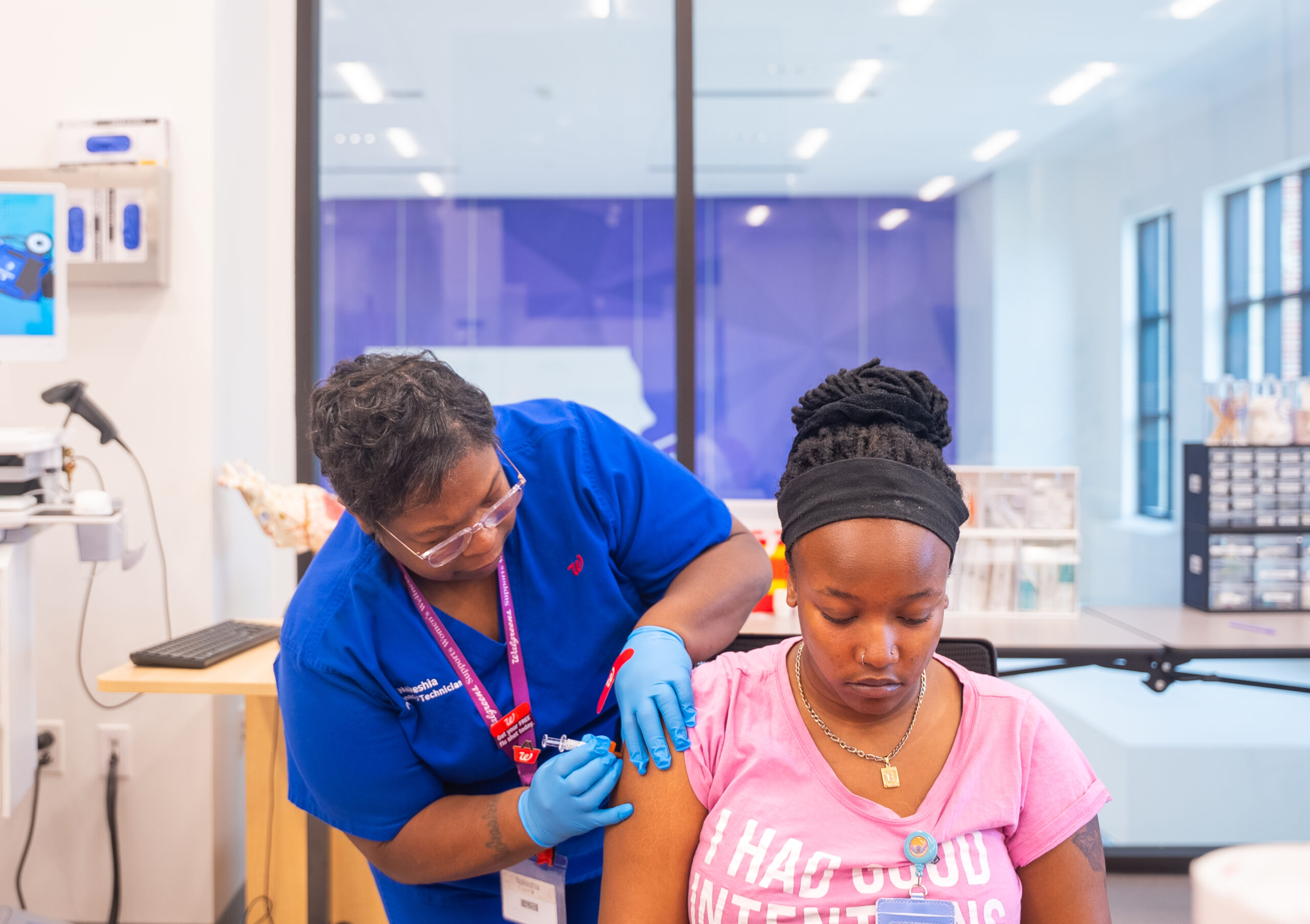 NSU Cenla Bachelor of Science in Nursing student Elnora Hagger receives a flu shot during an on-campus clinic in Alost Hall as she prepares for clinical rotations.
