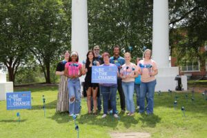 Students and faculty from NSU’s Department of Social Work planted pinwheels for Child Abuse Prevention Month. From left are Amelia Lewis of DeRidder, Ariel Williams of Logansport, Marina Moorehead of Alexandria, Byron McKinney, Lisa Mount, Jacobie McCormick of Franklinton, Kirby Peddy, Sherrie Davis and Jennifer Shaw.