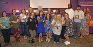 Honorees from the School of Education were, from left, Madeline Yvanez, Faith Matthews, Michael Cox, Emily McGehee, Dr. Michelle Fazio-Brunson, Dr. April Giddens, Lien McGehee, Elisabeth Cason, Taylor Poole, Virginia Santiago, Jaclyn Lambright, Kymberlee Chenier, Olivia Slayter, Jesse Flunder, Rhett Thiels, April Dunahoo and Dr. Wendi O’Halloran. 