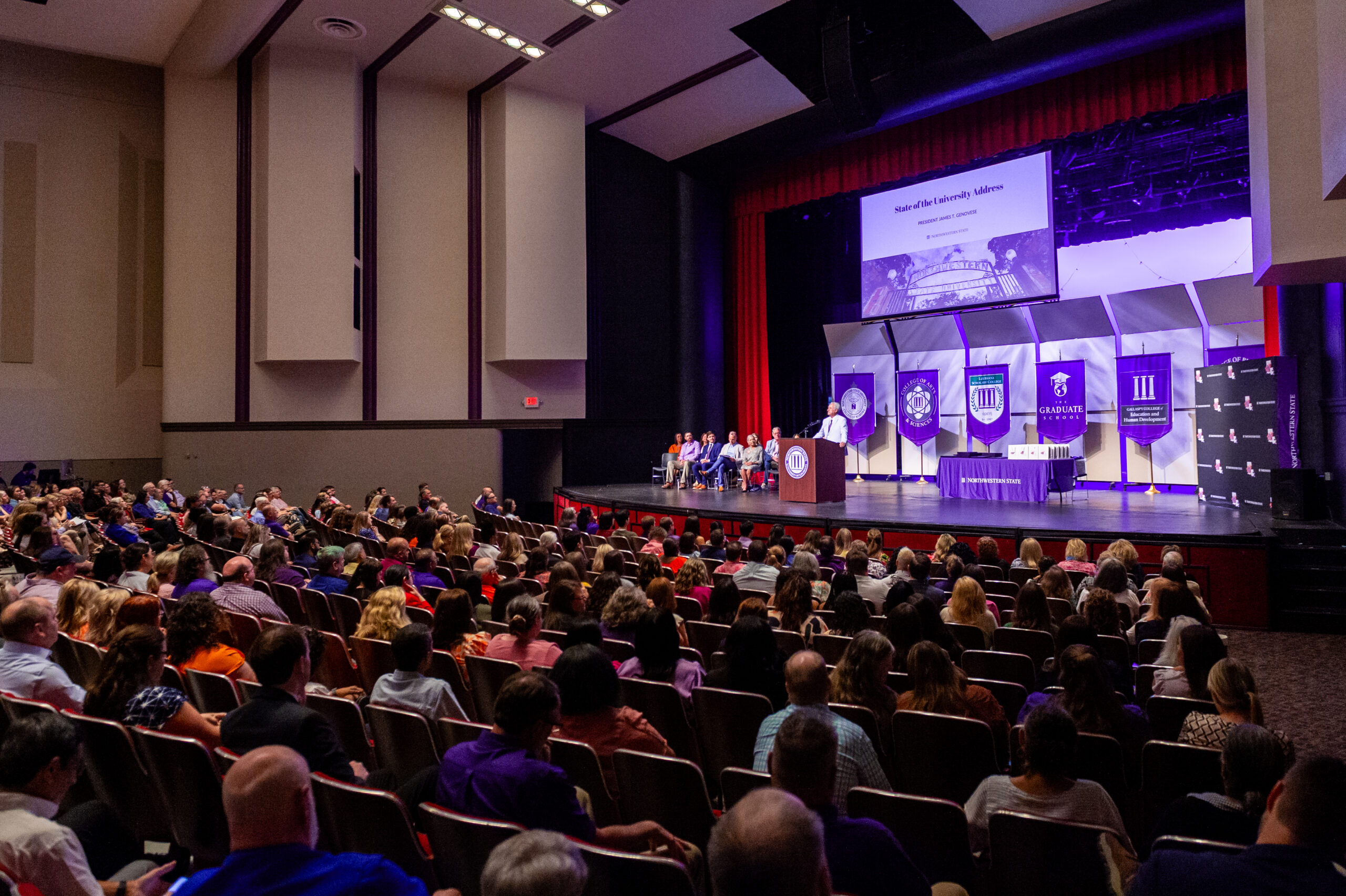 NSU President James Genovese addresses faculty and staff at the annual Fall Faculty Institute Aug. 10.