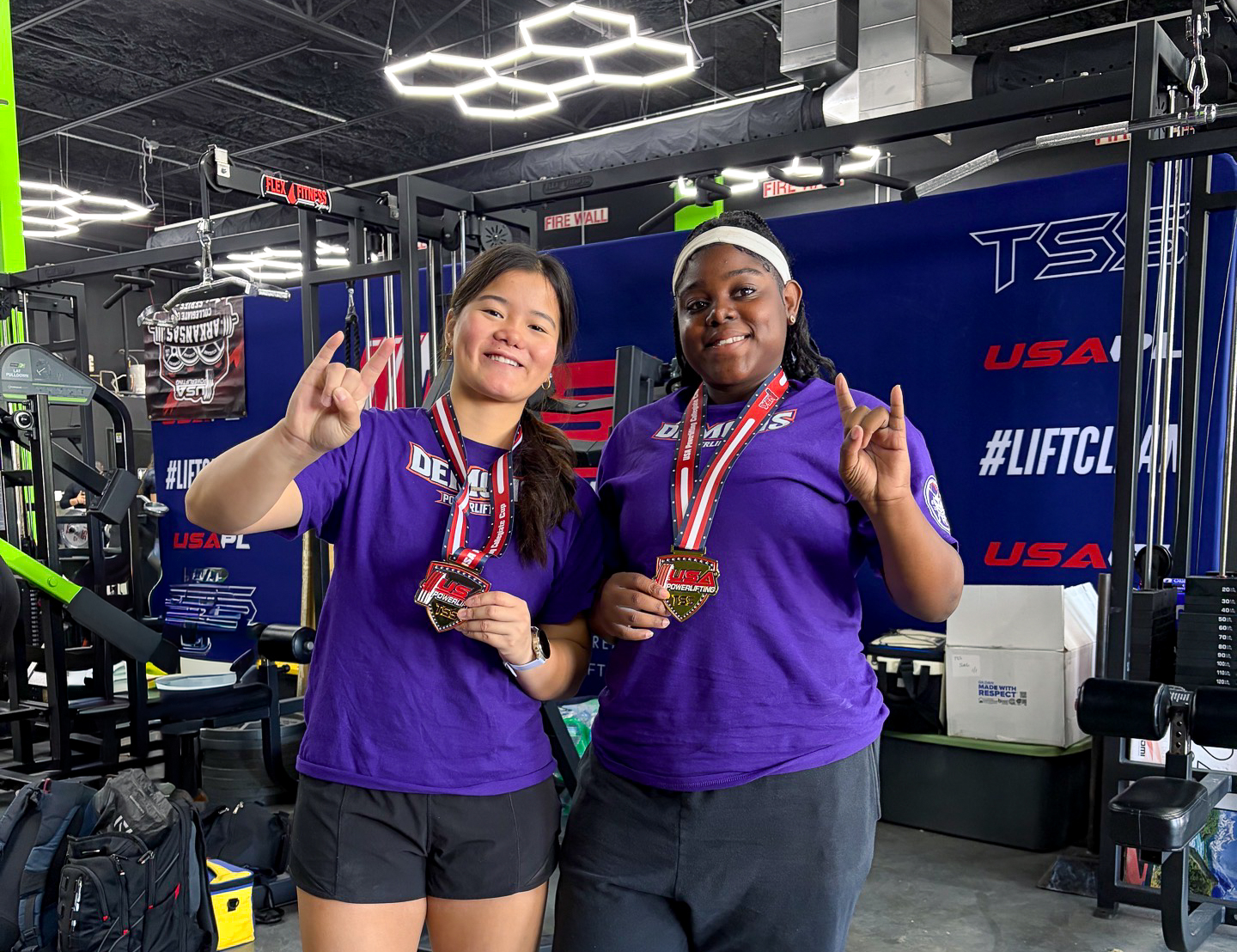 Breanne Jones, left, and Tytunna Canada earned first-place finishes at the Arkansas Collegiate Cup Series.